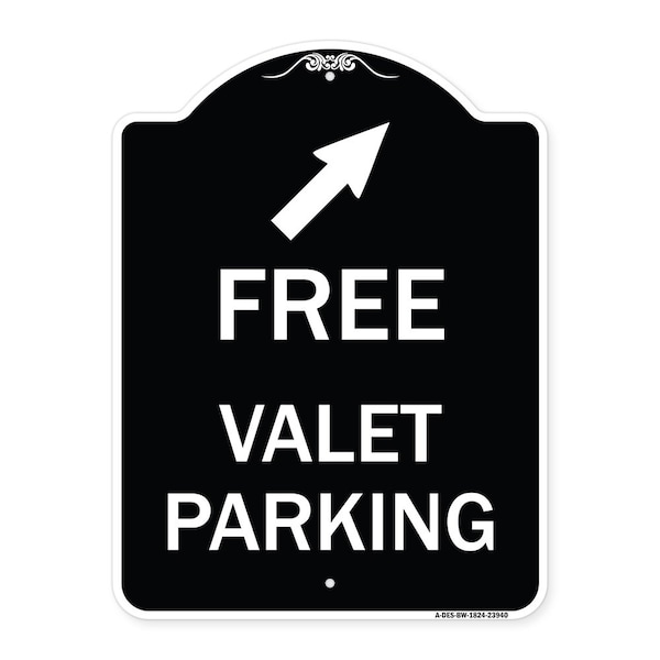 Signmission Free Valet Parking W/ Upper Right Arrow Heavy-Gauge Aluminum Sign, 24" x 18", BW-1824-23940 A-DES-BW-1824-23940 - main